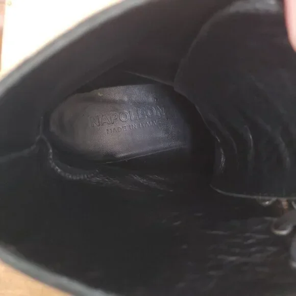 Napoleoni Black Leather Croc-Emboss Lace Up Combat Moto Chunky Sole EU 38 / US 8